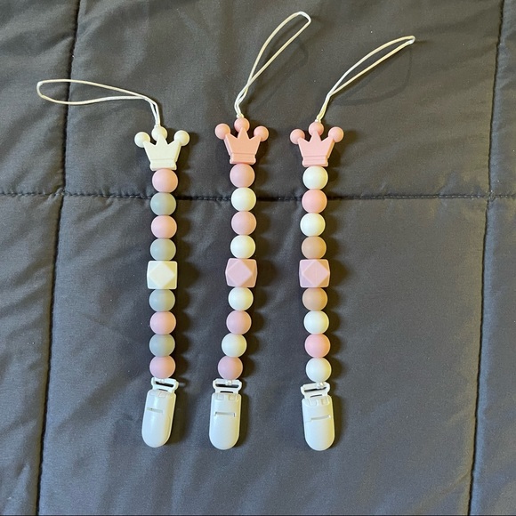 (3) Pink Pacifier Clips - Picture 2 of 2